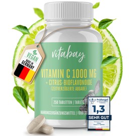 vitabay Vitabay Vitamin C Hochdosiert 1000mg - 250 Vegane Time Released Tabletten Vitamin C Gepuffert - Vit C mit Citrus Bioflavonoide - Vitamine C mit zeitverzögerter Abgabe - Laborgeprüft