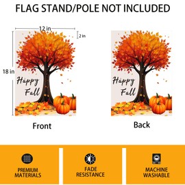 Fall Garden Flags 12x18 Inch -Double Sided Heavy Duty Small Autumn Tree Pumpkin Holiday Yard Flags UV protection Fade Resistant for Holiday Decoration Outdoor