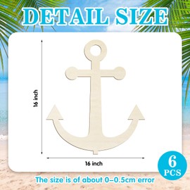 Anglechic 6 Pack 16 Inch Unfinished Wooden Anchors for Crafts Large Blank Wooden Anchor DIY Wooden Anchor Slices Nautical Wood Cutouts Door Hanger Decor Anchor Shaped Ornaments for Summer Cruise Party