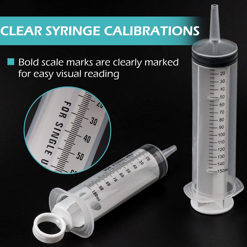 100ml/150ml Syringe with 2Pcs 100cm Tube, Large Plastic Measuring Syringe