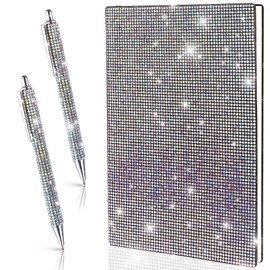 DAVAXI 3 Pcs Rhinestone Notebook Pen Sets Crystal Pens Bling Notebook A5 Diamond Glitter Journal Notebook with 2 Pcs Bling Pens for School Office Students Writing Gifts