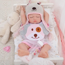 Realistic Reborn Baby Dolls 20 Inch Silicone Full Body Lifelike Newborn Baby Doll Sleeping Real Life Baby Full Vinyl Anatomically Correct with Feeding Kit Toys Birth Certificate Gifts for Kids Age 3+