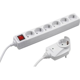 Meister 7430840 6-Way Power Strip with Additional Plug - 2 m Cable - White - IP20 Indoor - Switch/Power Split/Plug Strip with Surge Protection/Multiple Socket/Tido 6-Way