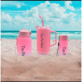 Generic Tau'Bottle, 40oz Coffee, Tea, Water bottle Rainbow Plated tumbler with handle Strow 3-pieces, 14.3*26.6cm, Pink, SMILE-1046X