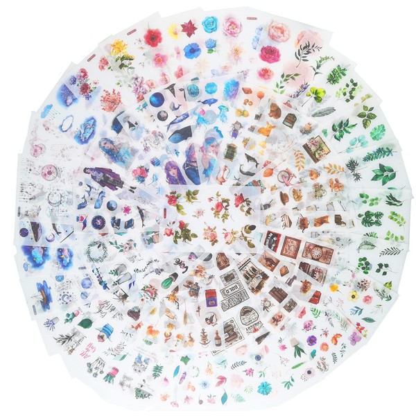 Agwut Watercolor Fantasy Scrapbook Washi Paper Stickers Set (48 Sheets)