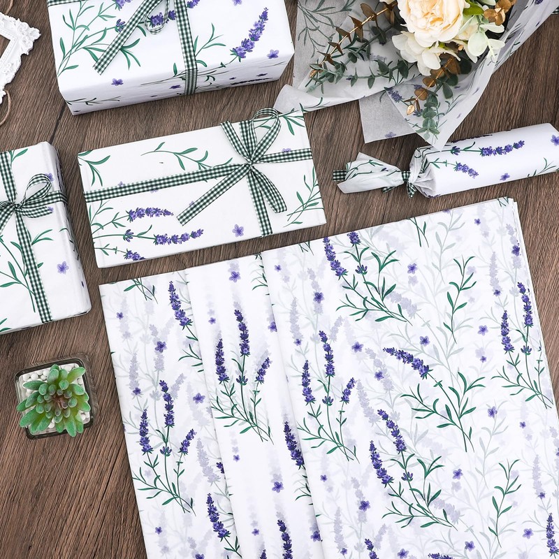 20 Sheets Lavender Tissue Paper, 20x14in Watercolor Lavender Wrapping Tissue