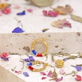 Tuscany Silver Women's Sterling Silver Yellow Gold Plated 15 mm 2-Colour Enamel Hoop Earrings, Silver