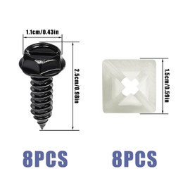 KINBOM 8pcs Black License Plate Screws,License Plate Bolts, Stainless Steel Screw Kit Anti-Theft for Fastening License Plates on Cars and Trucks, Nylon Screw Inserts, Frames and Cover Plates