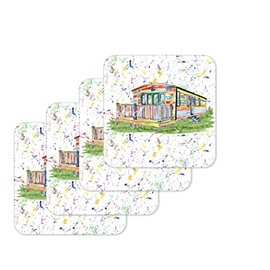 Coaster Caravan Static Holiday Home Coasters Watercolour Art Gift Work Office Dining Tea coffee (4)