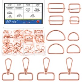 GLARKS 16Sets Rose Gold 2/2.5/3.2/3.8cm Swivel Lobster Clasp Kit, Includes 16pcs D Ring Clasp Claw Snap Hook, 16pcs Semi-Circular D Ring and 16 pcs Rectangle Adjuster Slides Buckle, Keychain Clip