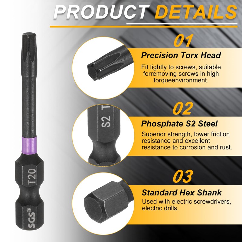 HARFINGTON T20 Torx Head Impact Screwdriver Bits 1/4" Hex Shank