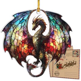 Dragon Stained Glass Ornament - Christmas Ornaments 2025 - Dragon Suncatcher for Christmas Tree Decorations - Dragons Gifts for Men, Women - Gothic Christmas Ornaments - Gift Exchange Ideas