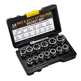 CHENLONB Nut Twister Nut Extractor Socket Set, 14 Piece Set, Easy Furniture Assembly, Car Repair, Broken Bolt Extractor, Damaged, Rusted, Freezing, Screw Removal
