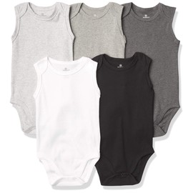 HonestBaby Baby Organic Cotton Sleeveless Bodysuit Multi-Pack, 5-Pack Gray Ombre, 24 Months