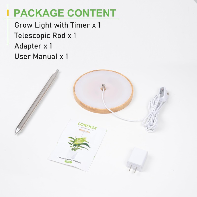 LORDEM Bamboo Grow Light, Full Spectrum LED Plant Grow Light,