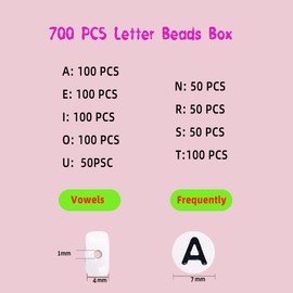 700 PCS Vowels Letter Beads for Bracelets,A E I O U R N S T 4x7 mm Box White Bulk Round Acrylic Vowels Alphabet Beads for Jewelry Making Beads DIY Decoration Accessories Stuff