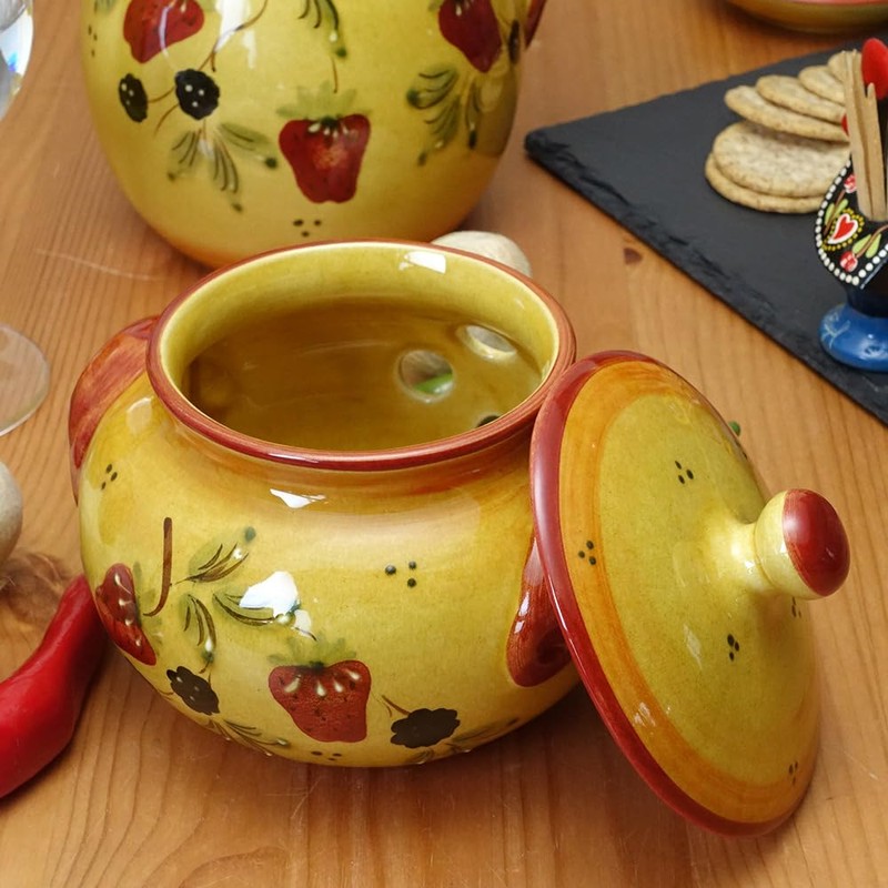 Made In Portugal Pottery Garlic Pot Strawberry Pattern Hand Painted