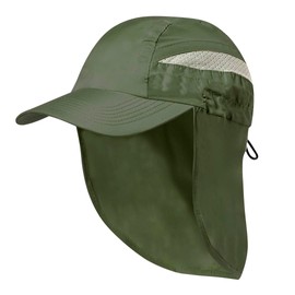 MIBANDERA Hat with Neck Protection, Trekking, Mountaineering, Hiking, Adjustable Closure, Microfibre, Men's Hat, Women's Hat, Green