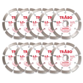 Trabo 4.5 Inch 10 Pack Masonry Segmented Rim Diamond Bond Blade for Cutting Cement, Pavers, Concrete with Rebar, Natural Stone and More, with 7/8 Inch Arbor with 5/8 Inch Reducer Ring