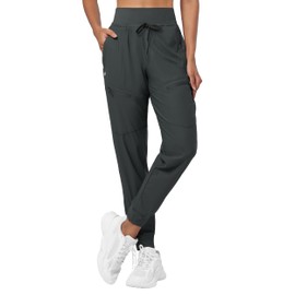 Willit Women's Joggers Lightweight Hiking Pants Quick Dry Travel Athletic Track Pants Zipper Pockets UPF 50+ Deep Gray XL