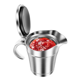 Insulated Gravy Boat 450ml Gravy Jug with Hinged Lid Double Wall Insulated Sauce Pitcher Stainless Steel Sauce Jug Portable Gravy Warmer Pitcher for Dinner Party (Silver)