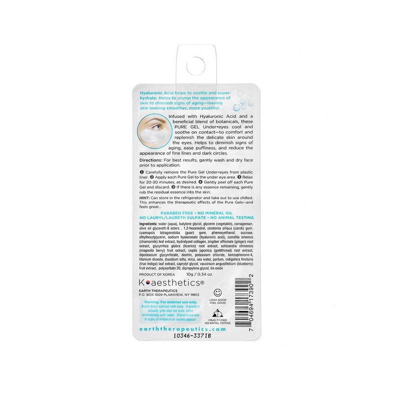 Earth Therapeutics Pure-Gel Under-Eyes – Hyaluronic Acid (2 Patches)