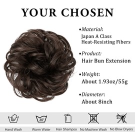 CJL HAIR CJL HAIR Large Messy Bun Hair Piece Wavy Curly Scrunchies Synthetic Chignon Ponytail Hair Extensions Thick Updo Hairpieces for Women Dark Brown