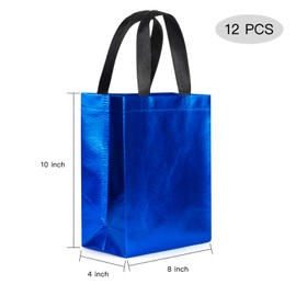 WRAPAHOLIC 12 Pack Reusable Blue Gift Bag with Handles - Medium Size 8 x 4 x 10 inch - Perfect for Birthday Gift Bags, Shopping Bag, Goodie Bags, Party Favor Bags