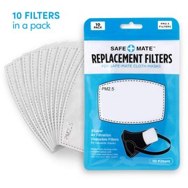 Safe+Mate by Case-Mate 5 Layer Replacement Filter for Cloth Face Mask (10 Pack) for Kids Ages 3-11 - Mask Filters 10 Pack for Kid (Ages 3-11) Masks - 10 Pack SM044512