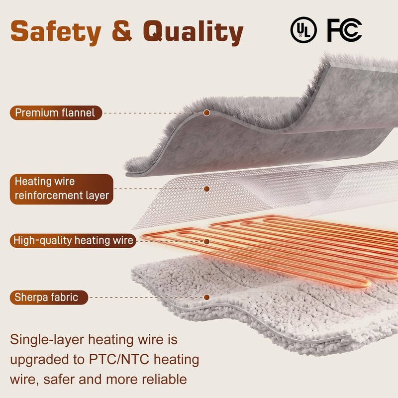 Wearable Heated Blanket with Foot Pocket, Detachable Hood, 8 Heat