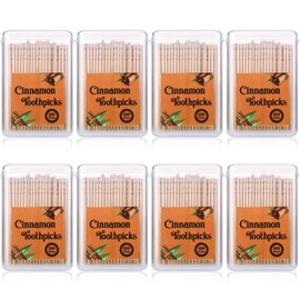 8 Boxes Cinnamon Toothpicks for Adults Cinnamon Flavored, Toothpicks with Clear Plastic Boxes, 100 Pcs for Each Box (8 Boxes)