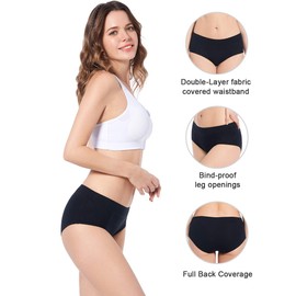 Molasus Women's Soft Cotton Briefs Panties Mid-High Waisted Underwear Ladies Full Coverage Plus Size Underpants 5Pack Size 6 Black