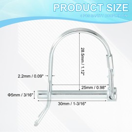 PATIKIL Shaft Locking Pin W Ear 3/16x1-3/16x1.1"(D*L*IW), 4 Pcs Safety Coupler Pin Pto Pin Round Arch Wire Retainer and Ear for Farm Trailer Tractor Truck Boat Towing (5x30x28mm)