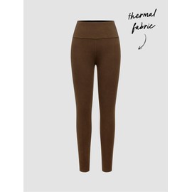 CIDER Leggings for Women Thermal Cotton Blend Mid Waist Yoga Pants Workout Leggings Tummy Control Pants Pull On Brown
