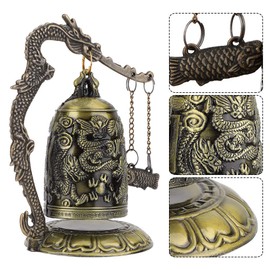 Vintage Small Carved Bronze Dragon Lock Bell, Tibet Buddhist Bell Chinese Feng Shui Decorative Ornaments for Home Collction or Desktop Decoration