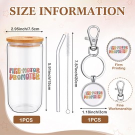 Kacctyen 3 Pcs Occupational Therapy Gift for Women Occupational Therapist Makeup Bag with Keychain 17 oz Fine Motor Promoter Glass Cups with Lids and Straws Therapy Gifts for Therapists OT Women