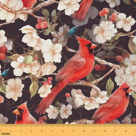 Feelyou Cherry Blossoms Fabric by The Yard 2 Yards Bird Decorative Waterproof Outdoor Fabric for Boys Girls Floral Botanical Branches Upholstery Fabric for Chairs Nature Theme DIY Reupholstery Fabric
