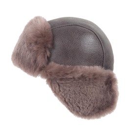 Zessano Leather Aviator Russian Ushanka Trapper Winter Fur Hat - Unisex Shearling 100% Leather Sheepskin Hats for Men Women, cappuccino