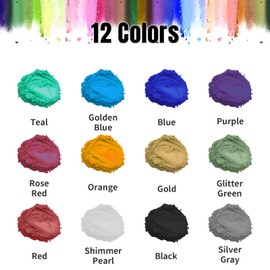 Roizefar Polvere di Mica - Pigmento di Resina Epossidica 12 Colori, Colorante per Sapone, Colorante in Polvere Metallico per la Creazione di Gioielli, Bombe da Bagno, Nail Art (5 g per Bottiglia)