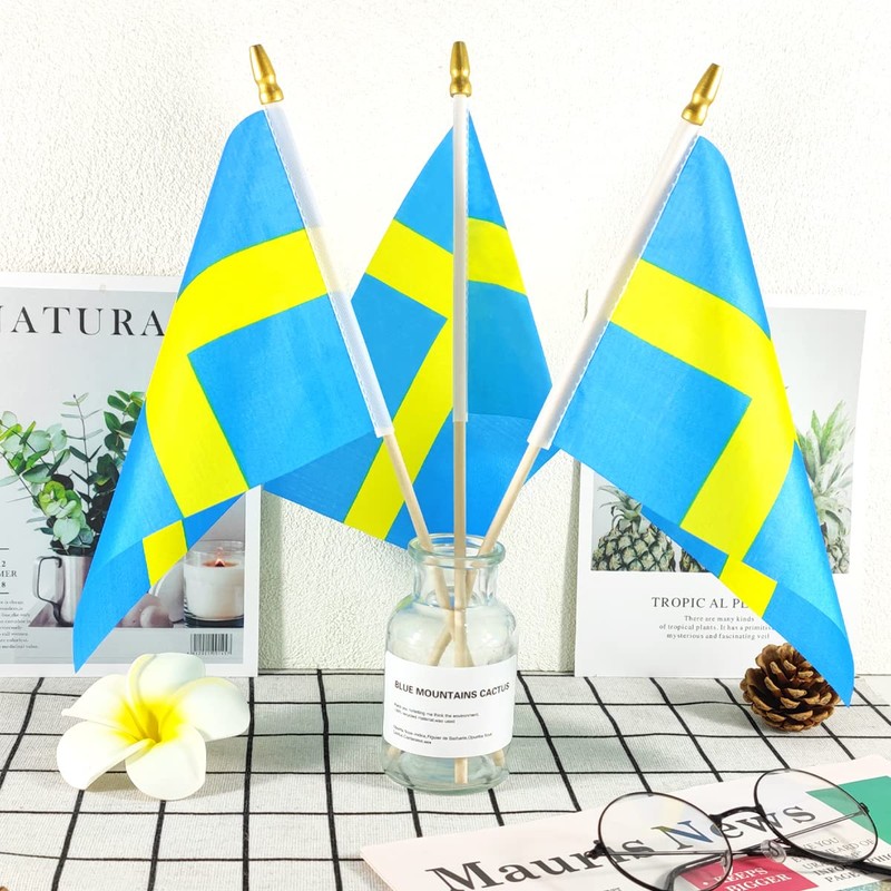 Newperlite Sweden Stick Flag Swedish Small Mini Hand Held Flags