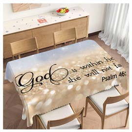 Beabes Bible Verse Decorative Table Cover for Kitchen, Oblong Tablecloth God is Within Her She Will Not Fall Dining Table Cloth Tabletop Tablecloths for BBQ Picnic Coffee 52"X70", Gold Sparkle