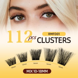 QUEWEL Lash Clusters 112 PCS Eyelash Clusters with Thin Band Cluster Lashes Natural Look Soft and Lightweight Cluster Eyelash Extensions for Beginner DIY Lash Extensions Use at Home (RMFD-01)