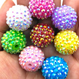 20mm, 16mm, 14mm, 12mm, 10mm Colorful Rhinestone Beads Round Spacer Beads for Jewelry Bracelet Necklace Pen Bag Chain Making Crafts Supplies (20mm Mix Colors-1)