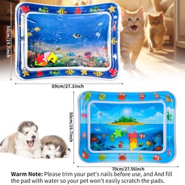 YumSur 2 Pack Water Sensory Play Mat for Cat, Upgraded Thickened Dog Water Play Mat with PVC Scratch, Anti-Scratch Design Pet Water Mat for Bored Indoor Cats, Cat Interactive Toys with Inflator