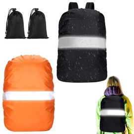 2 Pack Waterproof Backpack Rain Cover 100% Waterproof Tear Resistant with Reflective Tape for 40-50L Backpacks, Black and Orange