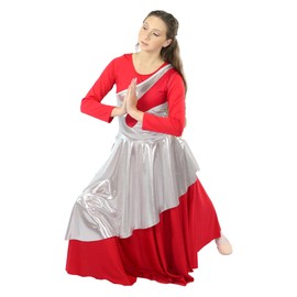 Danzcue Women’s Worship Asymmetrical Dance Sleeveless Tunic Praise Dance Overlaysfor Women (Dress Not Included), Scarlet Silver, XX-Large-3X-Large