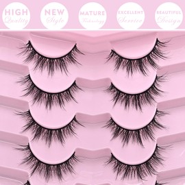 MayIFindYou Cat Eye Lashes Fluffy, Short Natural Eyelashes Fluffy Wispy Strip Eyelash 7 Pairs 3D Volume D Curl Cute Natural Fake Lashes (Black Cat BC1, 7 Pairs Pack)