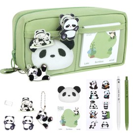 OFFCUP Pencil Case, Panda Pencil Pouch, Large Capacity Multi-Layer Cute Pencil Bag with Dolls and Stickers, Wide Opening Mouth Pencil Case Makeup Bag School Stationery for Kids Girls Boys Gifts