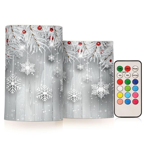 ALAZA Silver Christmas Tree Snowflake Flickering Flameless Candles Battery Operated