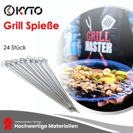 Kyto Barbecue Skewers Stainless Steel Skewers BBQ Skewers Meat Vegetable Skewers 30 cm Long Pack of 24